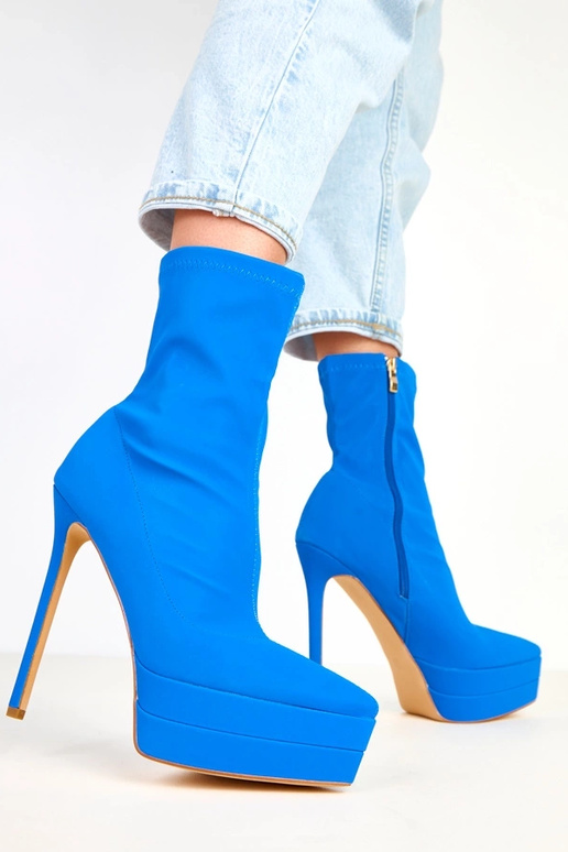 Zili satīna zābaki uz papēža ar...