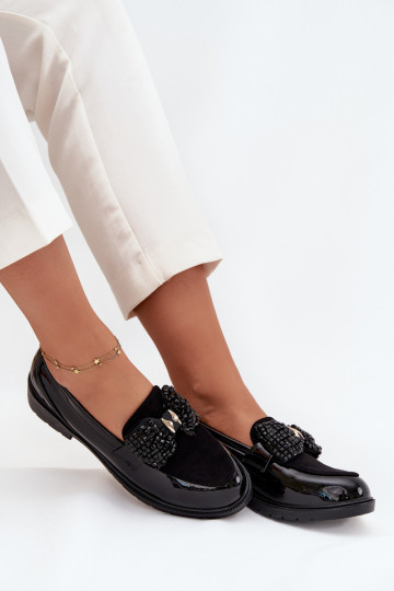 Lakuotas mokasinai ar lentēm S.Barski HY51-319 melnā krāsā 2