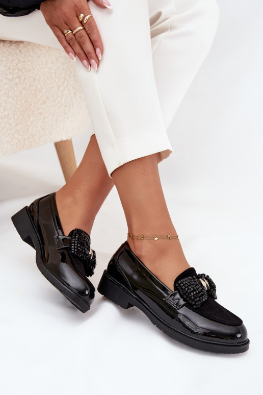 Lakuotas mokasinai ar lentēm S.Barski HY51-319 melnā krāsā Lakuotas mokasinai ar lentēm S.Barski HY51-319 melnā krāsā