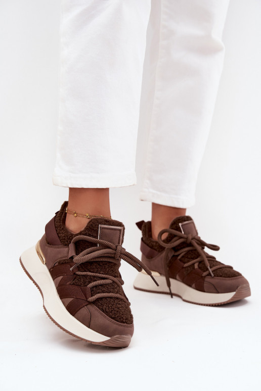 siltināti Sneakers modeļa apavi Sieviešu ar platformu brūnas krāsas Juvira siltināti Sneakers modeļa apavi Sieviešu ar platformu brūnas krāsas Juvira