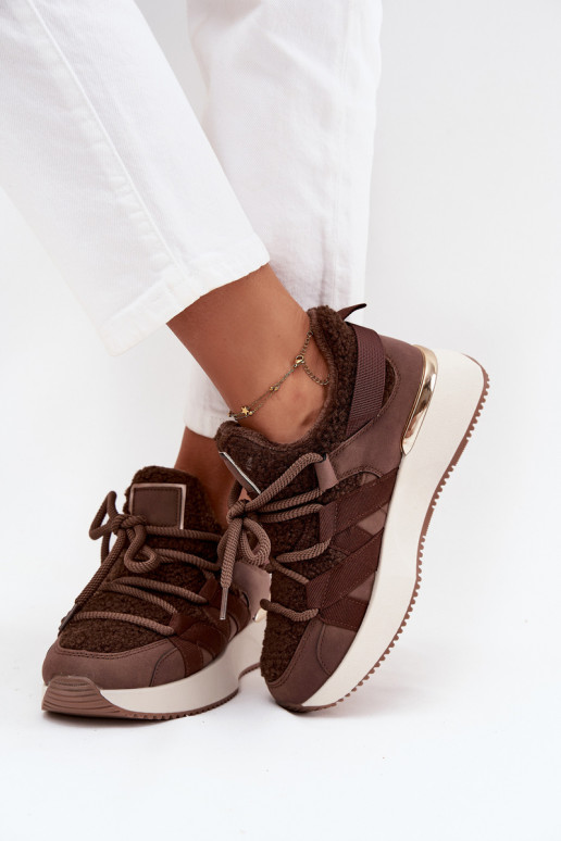 siltināti Sneakers modeļa apavi Sieviešu ar platformu brūnas krāsas Juvira siltināti Sneakers modeļa apavi Sieviešu ar platformu brūnas krāsas Juvira