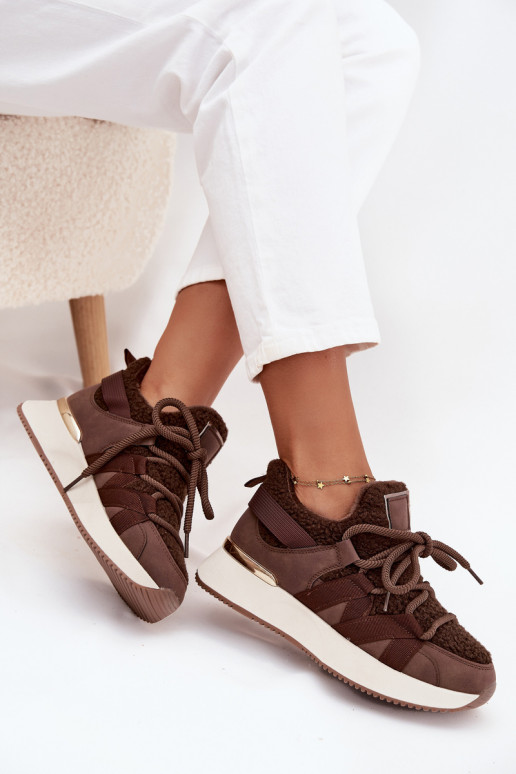 siltināti Sneakers modeļa apavi Sieviešu ar platformu brūnas krāsas Juvira siltināti Sneakers modeļa apavi Sieviešu ar platformu brūnas krāsas Juvira