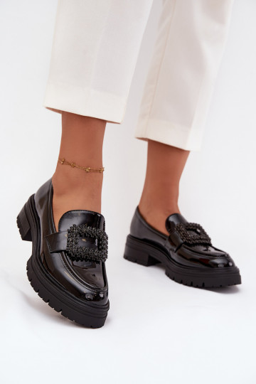 Laque apavi sieviešu mokasīni dekorēti ar sprādzēm melnas krāsas Luvianne 2
