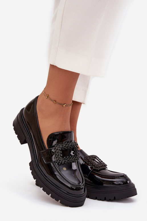 Laque apavi sieviešu mokasīni dekorēti ar sprādzēm melnas krāsas Luvianne