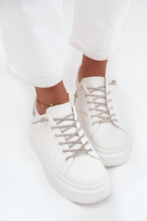 Sneakers modeļa apavi Sieviešu ar platformu Ar greznu Šņorēšanam Un mirdzēt baltas krāsas Belmira Sneakers modeļa apavi Sieviešu ar platformu Ar greznu Šņorēšanam Un mirdzēt baltas krāsas Belmira