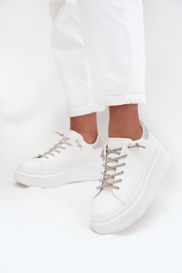 Sneakers modeļa apavi Sieviešu ar platformu Ar greznu Šņorēšanam Un mirdzēt baltas krāsas Belmira 2
