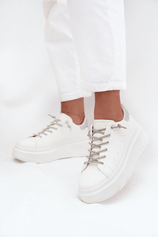 Sneakers modeļa apavi Sieviešu ar platformu Ar greznu Šņorēšanam Un mirdzēt baltas krāsas Belmira Sneakers modeļa apavi Sieviešu ar platformu Ar greznu Šņorēšanam Un mirdzēt baltas krāsas Belmira