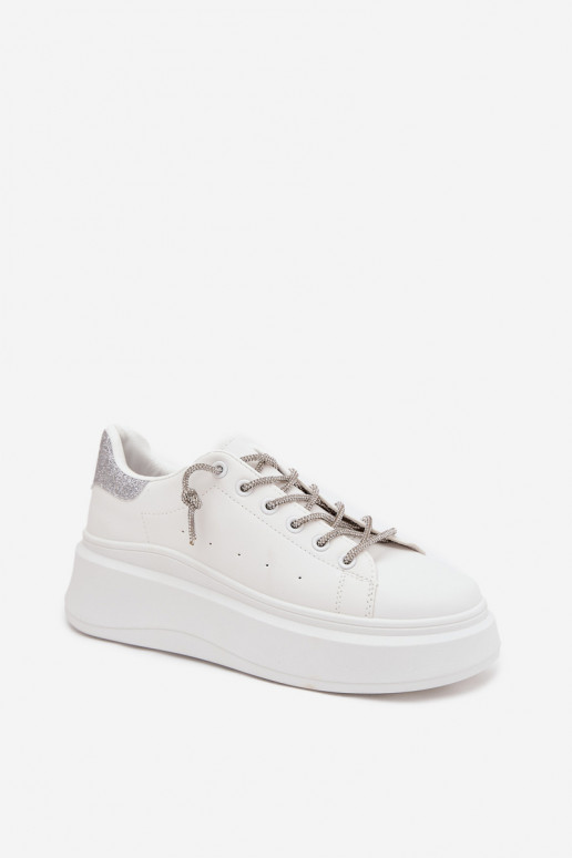 Sneakers modeļa apavi Sieviešu ar platformu Ar greznu Šņorēšanam Un mirdzēt baltas krāsas Belmira Sneakers modeļa apavi Sieviešu ar platformu Ar greznu Šņorēšanam Un mirdzēt baltas krāsas Belmira
