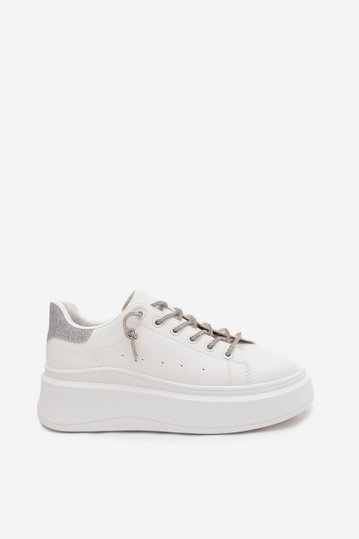 Sneakers modeļa apavi Sieviešu ar platformu Ar greznu Šņorēšanam Un mirdzēt baltas krāsas Belmira Sneakers modeļa apavi Sieviešu ar platformu Ar greznu Šņorēšanam Un mirdzēt baltas krāsas Belmira