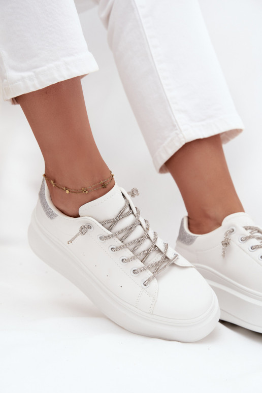 Sneakers modeļa apavi Sieviešu ar platformu Ar greznu Šņorēšanam Un mirdzēt baltas krāsas Belmira Sneakers modeļa apavi Sieviešu ar platformu Ar greznu Šņorēšanam Un mirdzēt baltas krāsas Belmira