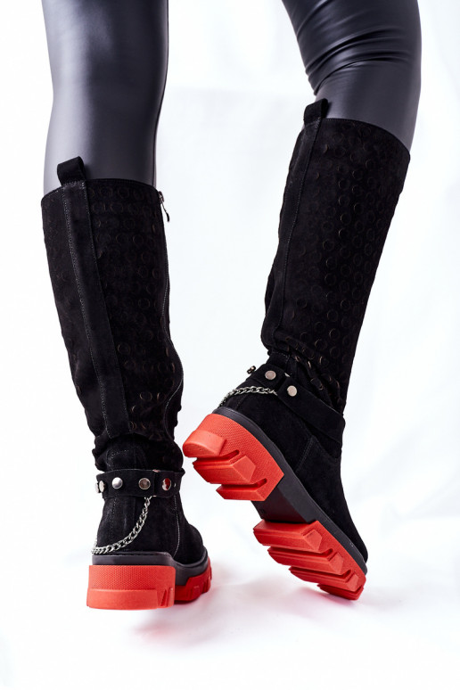 Sieviešu Āda garie zābaki Ļevskis melnas krāsas zamšādas 2866