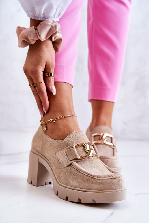 Eleganta stila apavi ar papēdi Ar zelta rotājumu Ziloņkaula krāsas Lemar Harmell