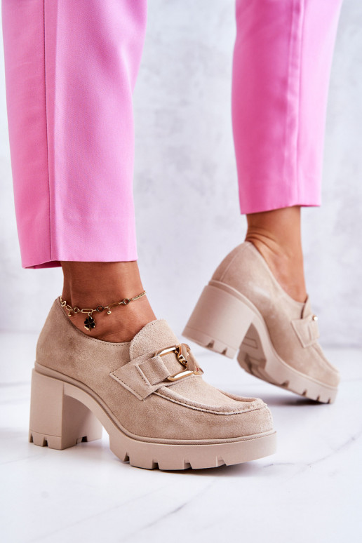 Eleganta stila apavi ar papēdi Ar zelta rotājumu Ziloņkaula krāsas Lemar Harmell