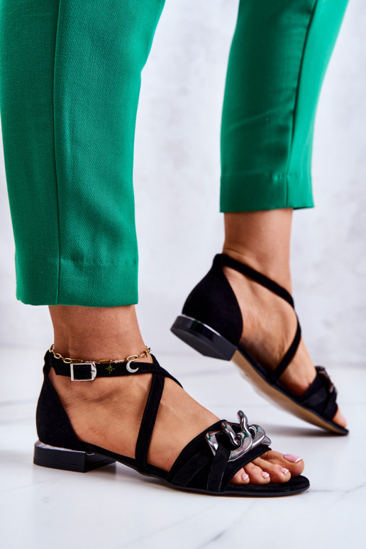 Sieviešu Zamšādas basenes Ar ķēdi Laura Messi 2365 melnas krāsas Sieviešu Zamšādas basenes Ar ķēdi Laura Messi 2365 melnas krāsas