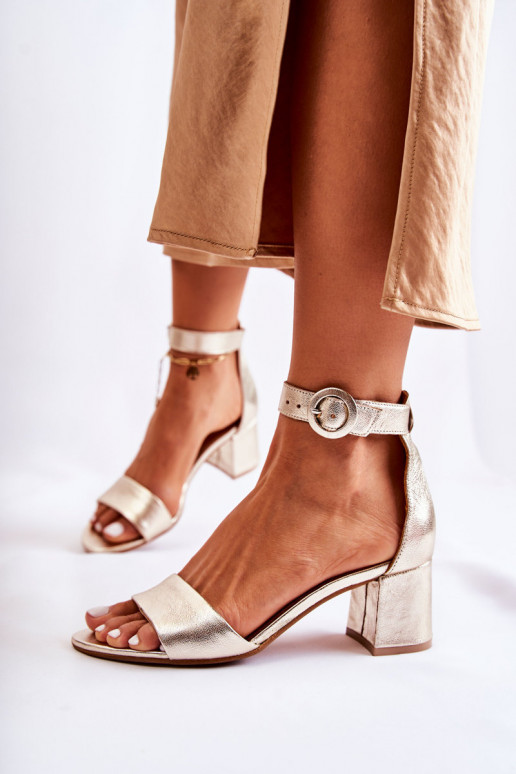 Āda Elegantas augstpapēžu sandales Tā irciejka 04141-42 Zelta krāsas Āda Elegantas augstpapēžu sandales Tā irciejka 04141-42 Zelta krāsas