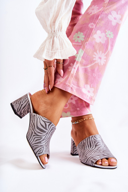 Āda Sieviešu Čības ar papēdi Zebra Pelēkas krāsas Nessita Āda Sieviešu Čības ar papēdi Zebra Pelēkas krāsas Nessita