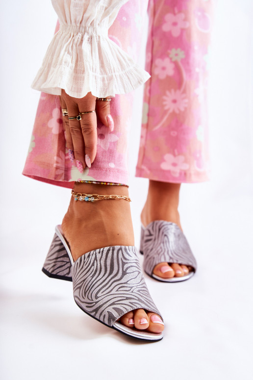 Āda Sieviešu Čības ar papēdi Zebra Pelēkas krāsas Nessita Āda Sieviešu Čības ar papēdi Zebra Pelēkas krāsas Nessita