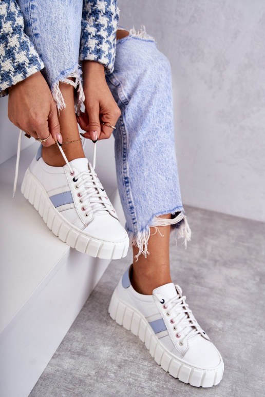 Sieviešu Āda sporta apavi šņorējami Baltas-Zilas krāsas Ariva Sieviešu Āda sporta apavi šņorējami Baltas-Zilas krāsas Ariva