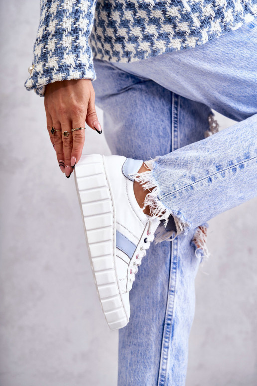 Sieviešu Āda sporta apavi šņorējami Baltas-Zilas krāsas Ariva Sieviešu Āda sporta apavi šņorējami Baltas-Zilas krāsas Ariva