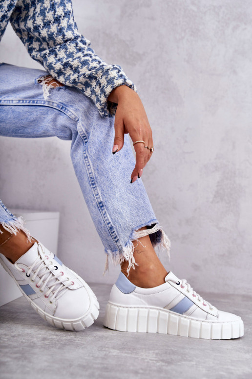 Sieviešu Āda sporta apavi šņorējami Baltas-Zilas krāsas Ariva Sieviešu Āda sporta apavi šņorējami Baltas-Zilas krāsas Ariva