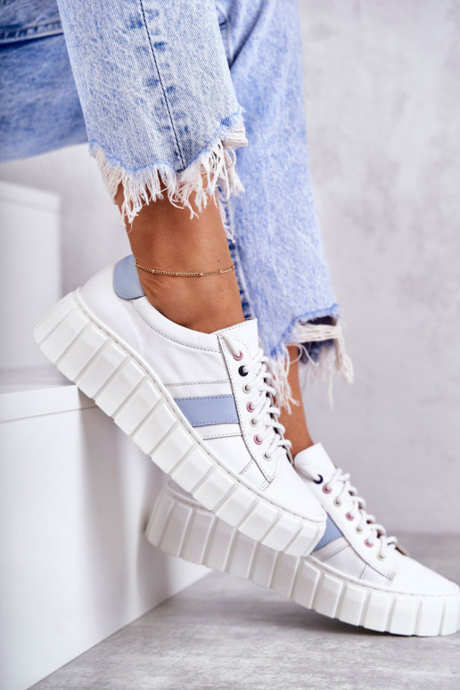 Sieviešu Āda sporta apavi šņorējami Baltas-Zilas krāsas Ariva Sieviešu Āda sporta apavi šņorējami Baltas-Zilas krāsas Ariva