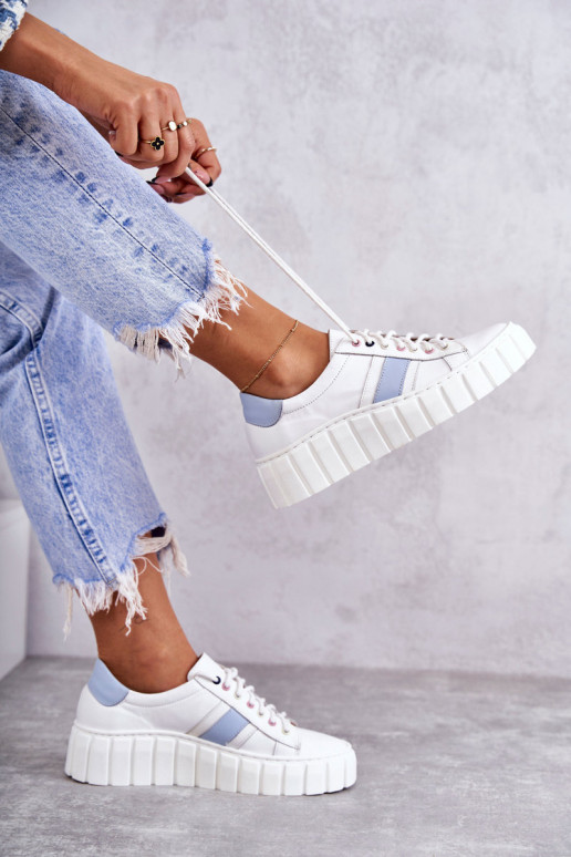 Sieviešu Āda sporta apavi šņorējami Baltas-Zilas krāsas Ariva Sieviešu Āda sporta apavi šņorējami Baltas-Zilas krāsas Ariva