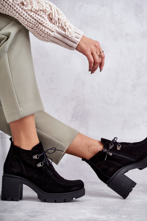 Sieviešu Zamšādas kurpes šņorējami melnas krāsas Lemar Tā irrianne