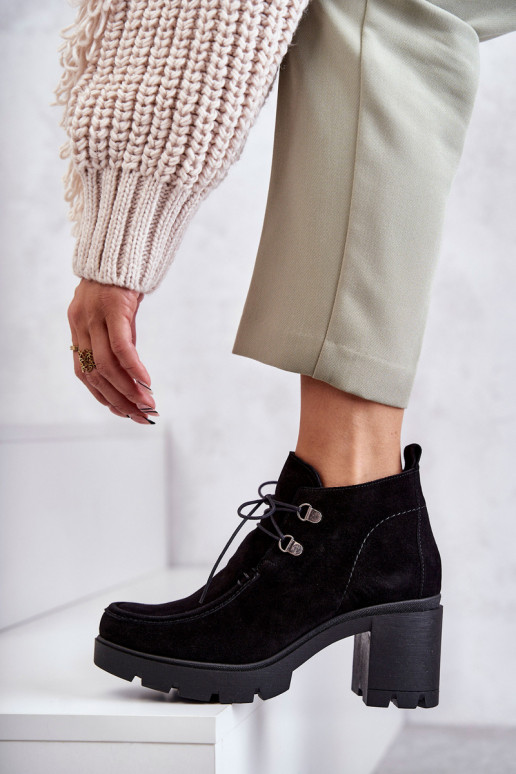 Sieviešu Zamšādas kurpes šņorējami melnas krāsas Lemar Tā irrianne