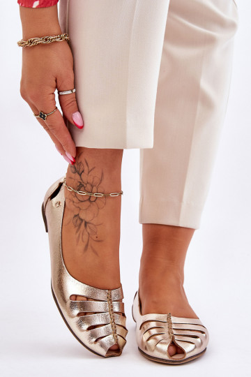 Zazoo 10009 Ērtas dabīgās ādas balerīnas Sieviešu Zelta krāsas