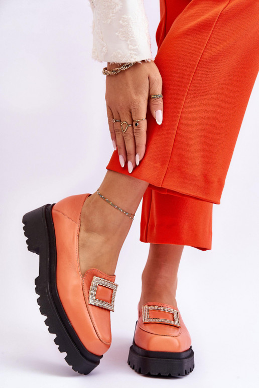 Ērti Āda Mokasīni oranžas krāsas Agathe Ērti Āda Mokasīni oranžas krāsas Agathe