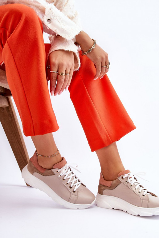 Ērti Āda sporta apavi ar platformu smilšu krāsas Alisane