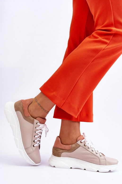 Ērti Āda sporta apavi ar platformu smilšu krāsas Alisane