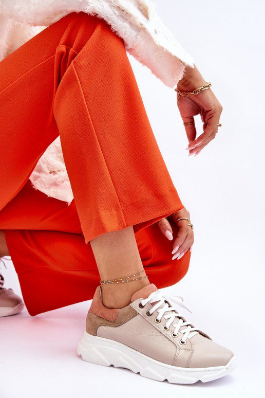 Ērti Āda sporta apavi ar platformu smilšu krāsas Alisane