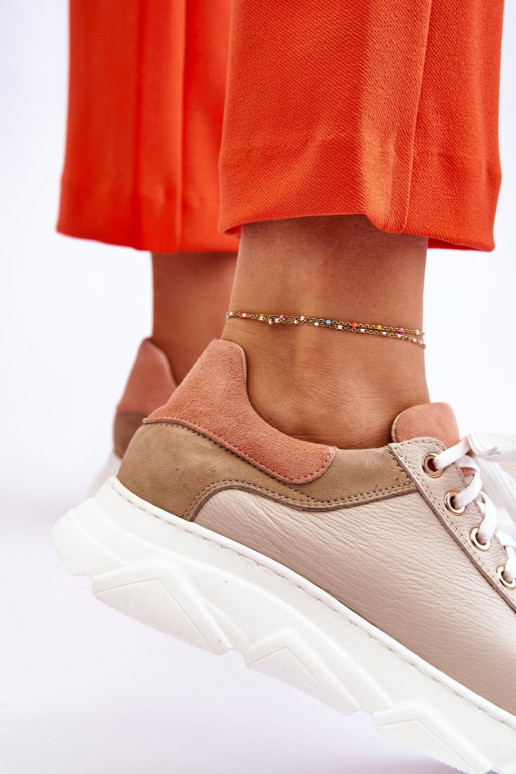 Ērti Āda sporta apavi ar platformu smilšu krāsas Alisane