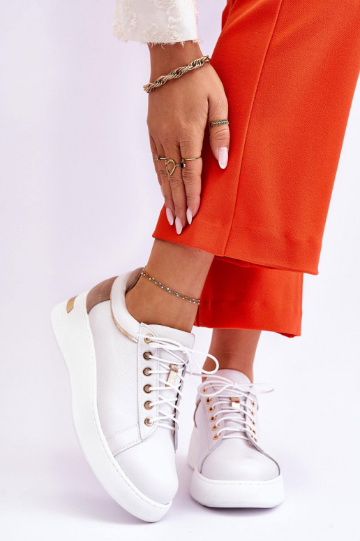 Sieviešu Āda sporta apavi ar platformu baltas krāsas Caressa