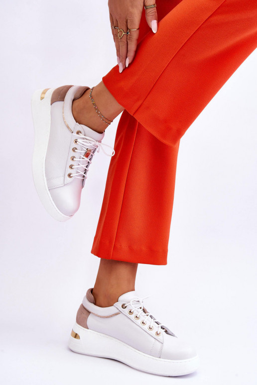 Sieviešu Āda sporta apavi ar platformu baltas krāsas Caressa