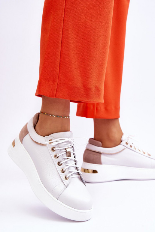 Sieviešu Āda sporta apavi ar platformu baltas krāsas Caressa