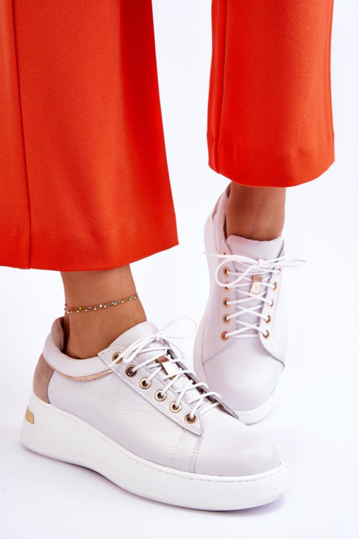 Sieviešu Āda sporta apavi ar platformu baltas krāsas Caressa