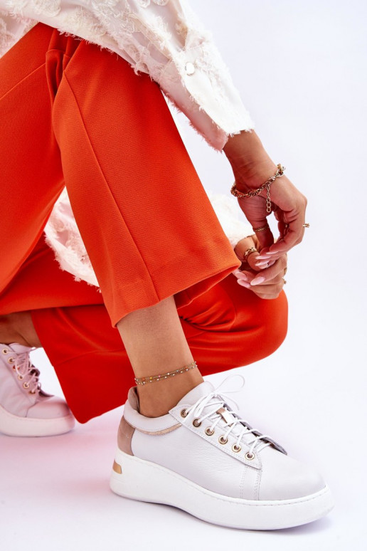 Sieviešu Āda sporta apavi ar platformu baltas krāsas Caressa