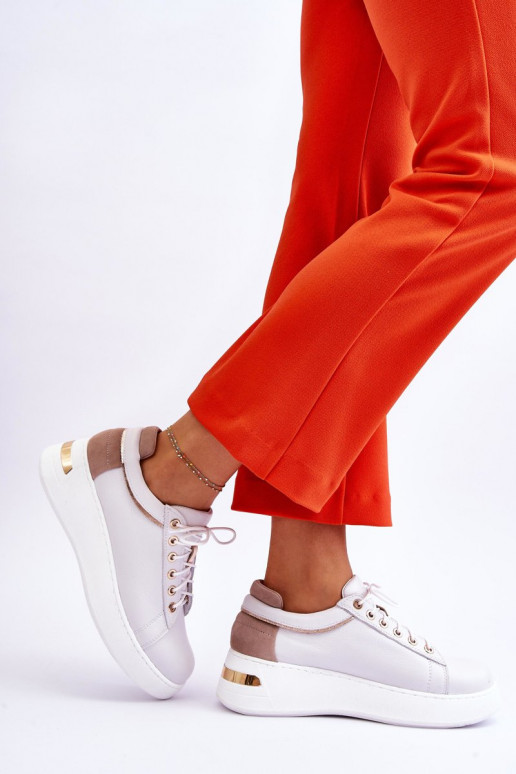 Sieviešu Āda sporta apavi ar platformu baltas krāsas Caressa