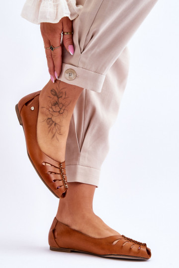 Zazoo 10009 Ērtas dabīgās ādas balerīnas Sieviešu brūnas krāsas 2