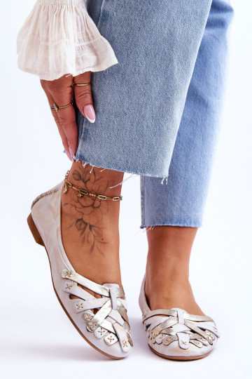 Sieviešu Balerīnas Tā irciejka 01358-22 smilšu krāsas-Zelta krāsas