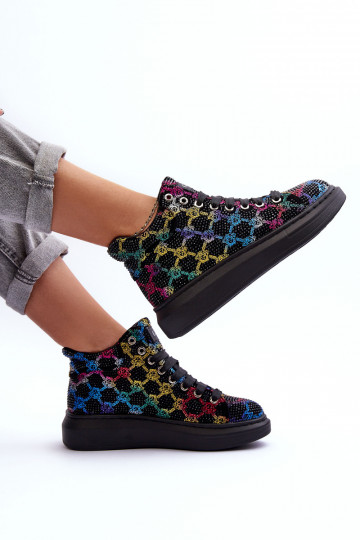 sporta apavi ar platformu Rhinestones GOE MM2N4009 melnas krāsas