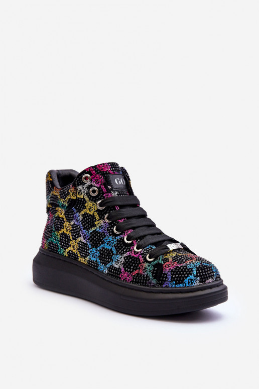 sporta apavi ar platformu Rhinestones GOE MM2N4009 melnas krāsas