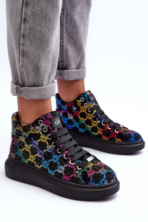 sporta apavi ar platformu Rhinestones GOE MM2N4009 melnas krāsas