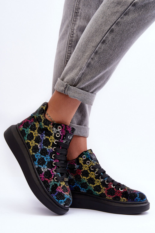 sporta apavi ar platformu Rhinestones GOE MM2N4009 melnas krāsas