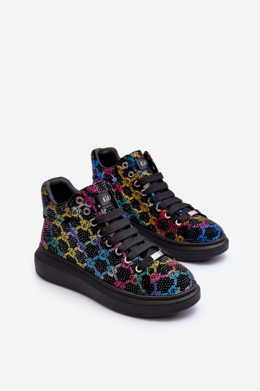 sporta apavi ar platformu Rhinestones GOE MM2N4009 melnas krāsas