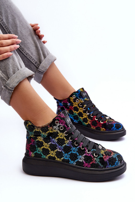 sporta apavi ar platformu Rhinestones GOE MM2N4009 melnas krāsas