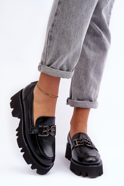 Sieviešu Āda apavi Mokasīni ar ornamentiem Laura Messi 2699 melnas krāsas Sieviešu Āda apavi Mokasīni ar ornamentiem Laura Messi 2699 melnas krāsas