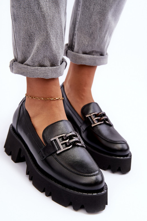 Sieviešu Āda apavi Mokasīni ar ornamentiem Laura Messi 2699 melnas krāsas Sieviešu Āda apavi Mokasīni ar ornamentiem Laura Messi 2699 melnas krāsas